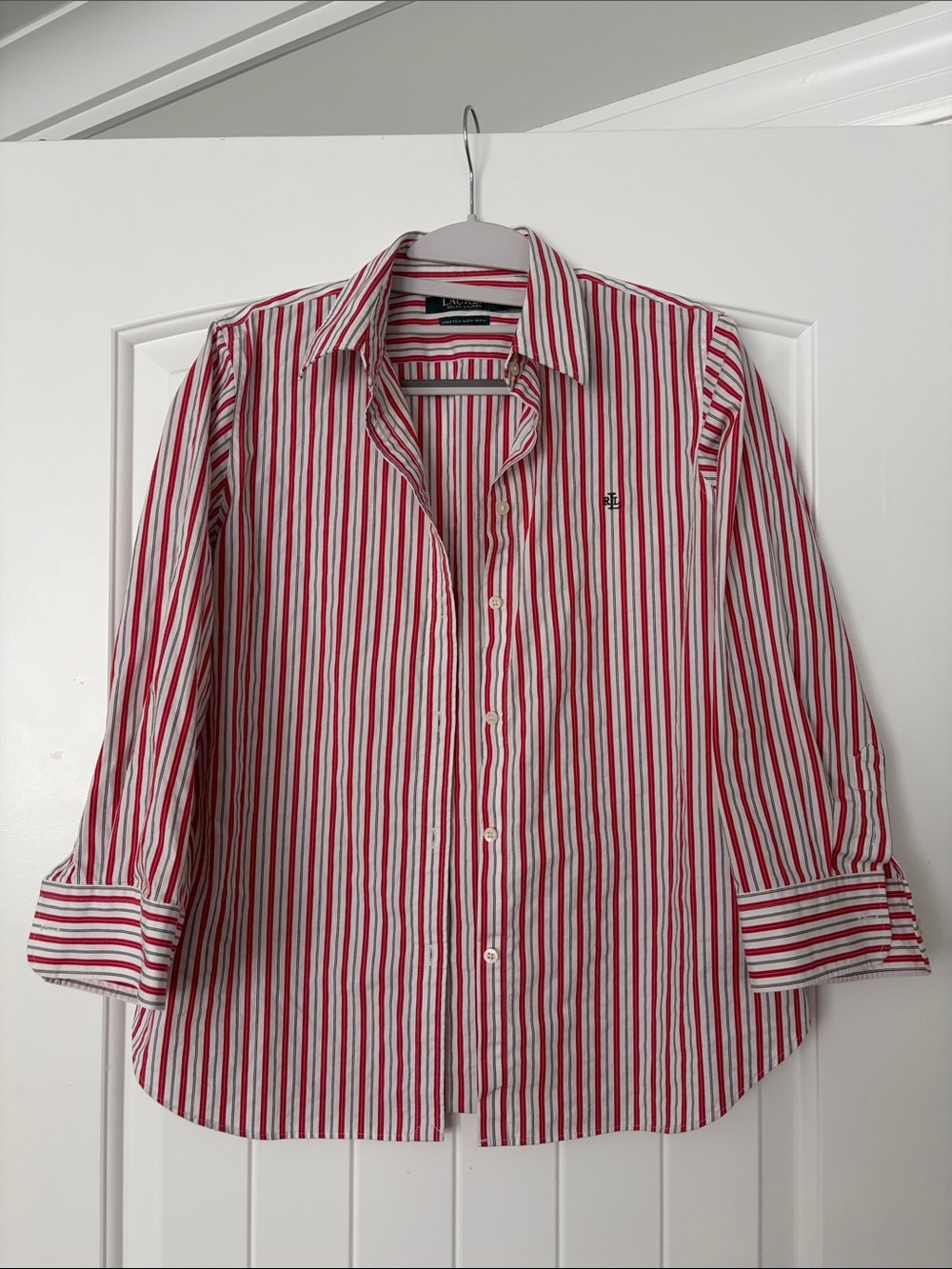 Lauren Ralph Lauren Women’s Red and White Striped Button-Up Shirt
